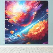 Abstract art with flowers in space canvas afdruk (Insitu (Houten vloer))