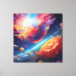 Abstract art with flowers in space canvas afdruk
