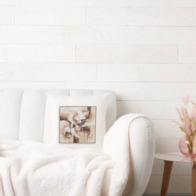 Abstract art with white, beige and brown colours. kussen (Bank)