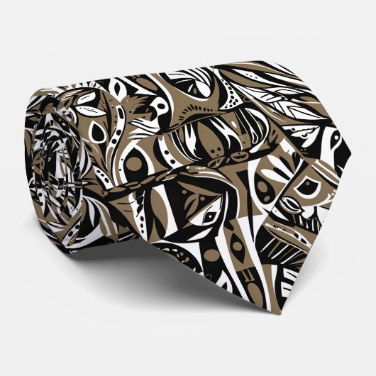 Abstract Artistic African Ethnic Brown Pattern Stropdas (Opgerold)