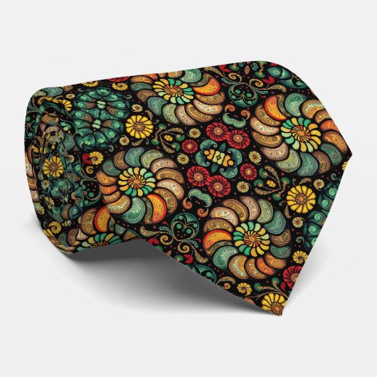Abstract Artistic Boho Pattern Whimsical Floral Stropdas (Opgerold)