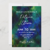 Abstract artistiek donkerblauw groen huwelijk kaart (Voorkant)