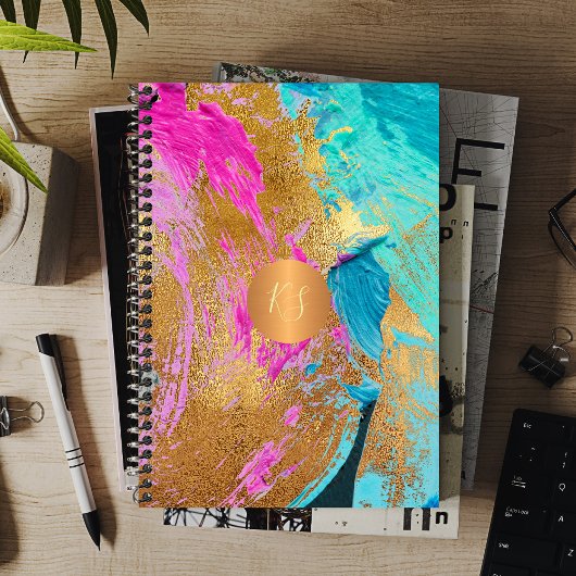 Abstract arylic schilderij kopergoud monogrammed planner