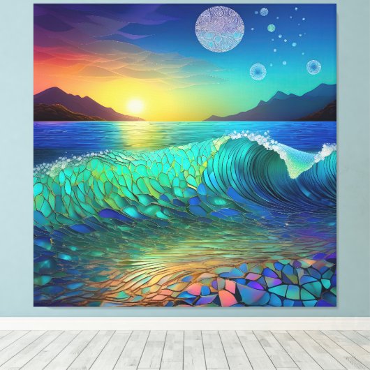 Abstract Azure Seascape Canvas Afdruk (Insitu (Houten vloer))