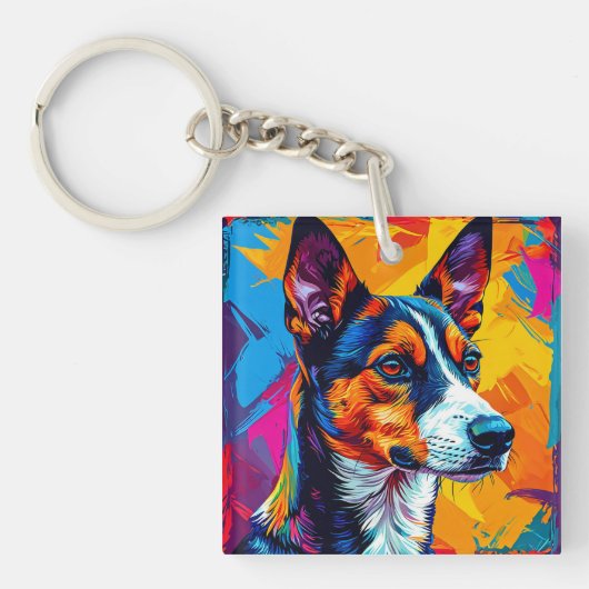 Abstract Basenji hondenportret Sleutelhanger (voorkant)