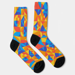 Abstract Bauhauspatroon in drie kleuren Sokken