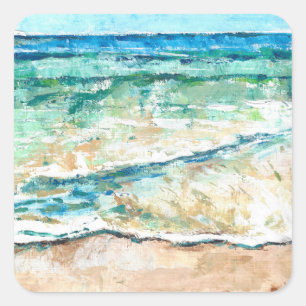 Abstract Beach Coastal Shoreline Artwork Vierkante Sticker