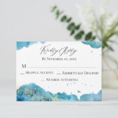*~* Abstract Beach Glitter Wave Wedding RSVP Antwo Kaartje (Staand voorkant)