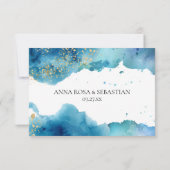 *~* Abstract Beach Glitter Wave Wedding RSVP Antwo Kaartje (Achterkant)