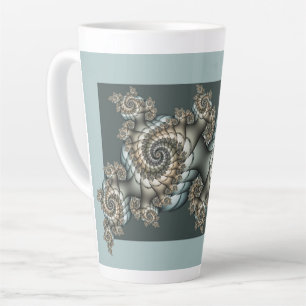 Abstract Beige Lichtblauwe Fractale Kunst Spiralen Latte Mok