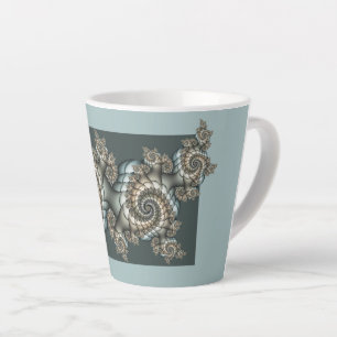 Abstract Beige Lichtblauwe Fractale Kunst Spiralen Latte Mok