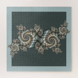 Abstract Beige Lichtblauwe Fractale Kunst Spiralen Legpuzzel