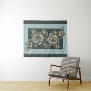 Abstract Beige Lichtblauwe Fractale Kunst Spiralen Wandkleed