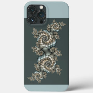 Abstract Beige Lichtblauwe Fractale Kunstspiralen iPhone 13 Pro Max Hoesje