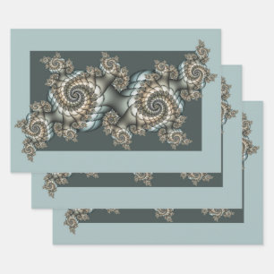 Abstract Beige Lichtblauwe Fractale Kunstspiralen Inpakpapier Vel