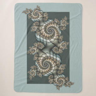 Abstract Beige Lichtblauwe Fractale Kunstspiralen Sherpa Deken