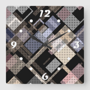 Abstract, beige, zwart, gelooid vierkante klok
