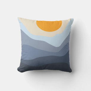 Abstract Berglandschap Blauw Geel Sun Boho Kussen