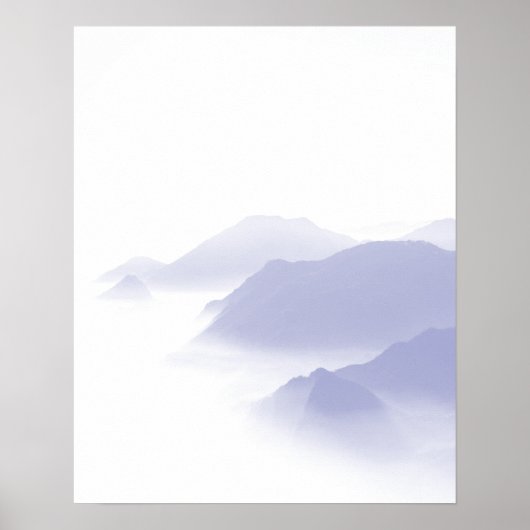 Abstract Berglandschap Kunst Periwinkle Wit Poster (Voorkant)