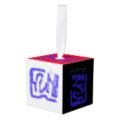 abstract besproeide blauwe Thunder_Cove Kubus Ornament (Voorkant hoekig)