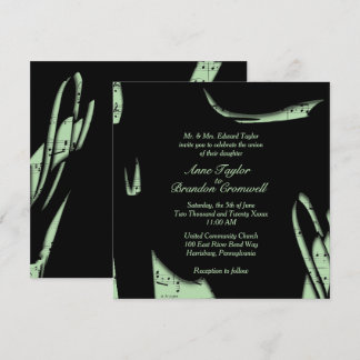 Abstract Black and Green Music Wedding Invitation Kaart