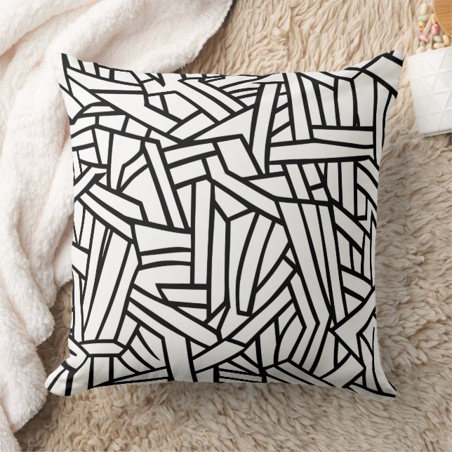 Abstract Black and White Geometric Line Pattern Kussen (Deken)