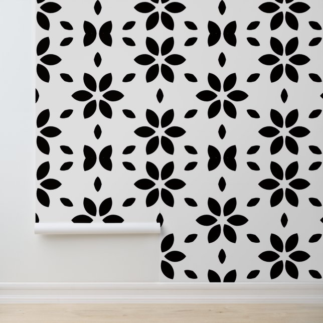 Abstract Black Flower Petals on White Background Behang (Applicatie)