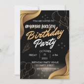 Abstract Black Gold Swirl Birthday Invitation (Devant)