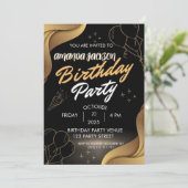 Abstract Black Gold Swirl Birthday Invitation (Debout devant)