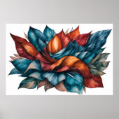 Abstract bladeren Waterverf blauw 3:2 Poster (Voorkant)