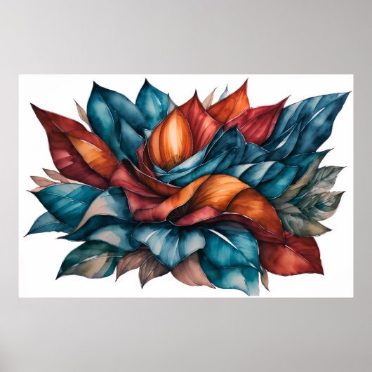 Abstract bladeren Waterverf blauw 3:2 Poster (Voorkant)