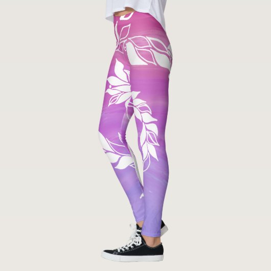Abstract bladontwerp op roze achtergrond leggings (Links)
