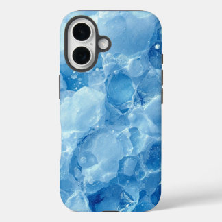 Abstract Blau Bevroren IJskristal Textuurpatroon iPhone 16 Hoesje