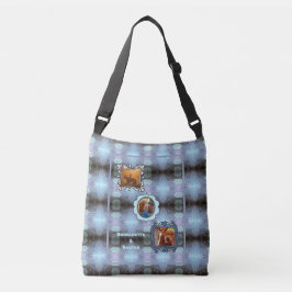 Abstract Blauw 3 Foto Paard Pet Collage en Naam Crossbody Tas
