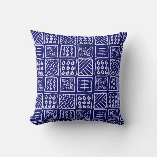 Abstract blauw batik Pillow Kussen (Voorkant)
