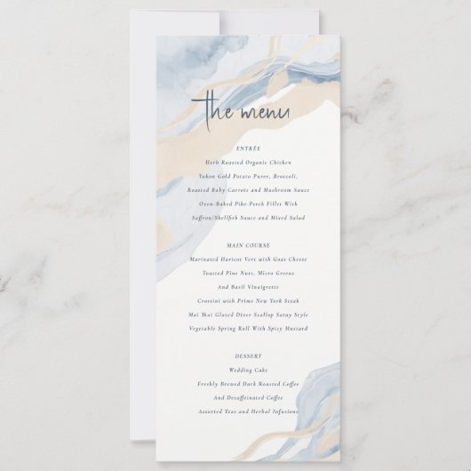 Abstract Blauw Beige Kustbruiloft Menu Kaart (Voorkant)