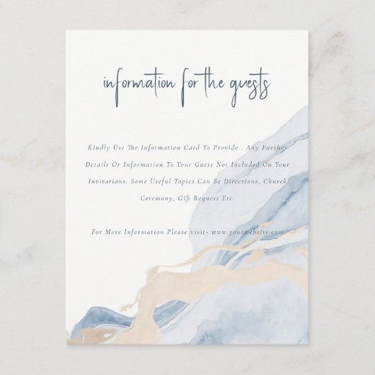 Abstract blauw beige kuststrand bruiloft detail informatiekaartje (Voorkant)
