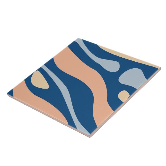 Abstract blauw beige perzikkleurig vloeibaar patro tegeltje (Zijkant)