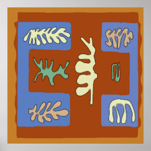 Abstract blauw bladerveld poster