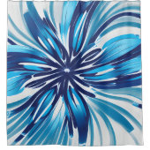 Abstract Blauw Bloem Art Deco Douchegordijn (Voorkant)