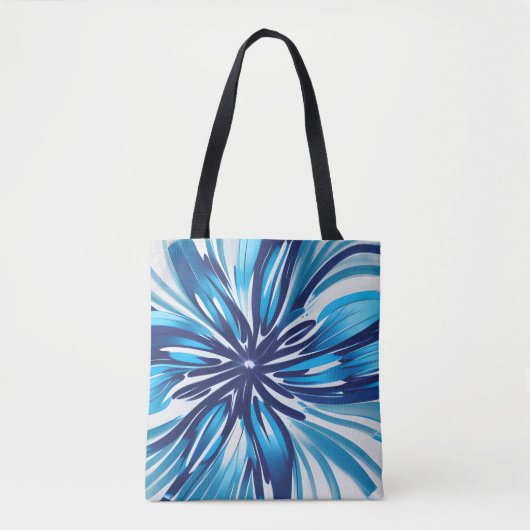 Abstract Blauw Bloem Art Deco Draagtas (Voorkant)