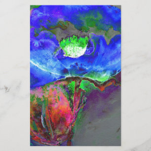 Abstract blauw bloemenblauw waterverf papaver briefpapier