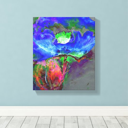 Abstract blauw bloemenblauw waterverf papaver canvas afdruk (Insitu (Houten vloer))