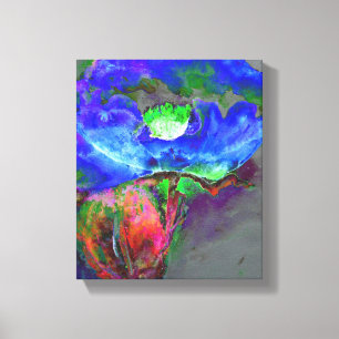 Abstract blauw bloemenblauw waterverf papaver canvas afdruk