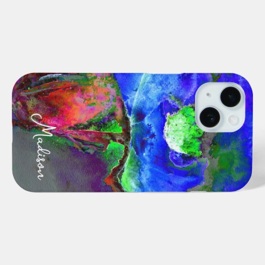 Abstract blauw bloemenblauw waterverf papaver Case-Mate iPhone case (Achterkant (horizontaal))