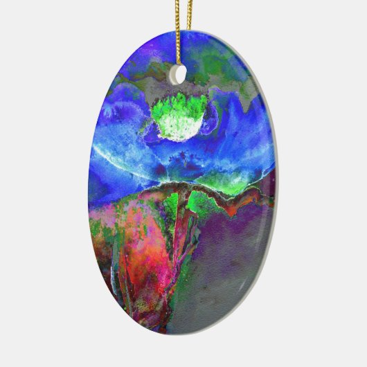 Abstract blauw bloemenblauw waterverf papaver keramisch ornament (Links)