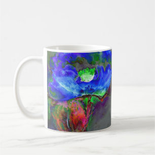 Abstract blauw bloemenblauw waterverf papaver koffiemok