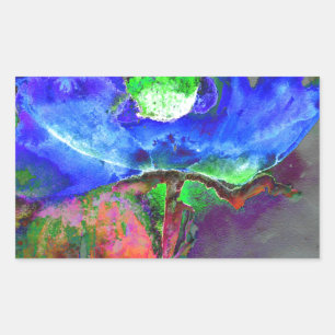 Abstract blauw bloemenblauw waterverf papaver rechthoekige sticker