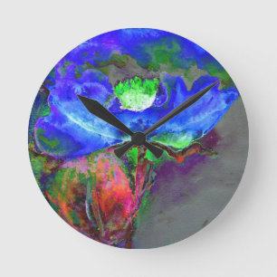 Abstract blauw bloemenblauw waterverf papaver ronde klok