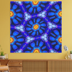 Abstract blauw bloemenpatroon canvas afdruk